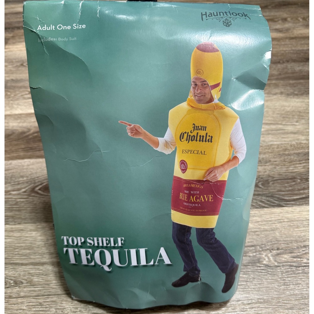 Hauntlook Top Shelf Tequila Bottle‎ Costume Adult One Size Yellow Red Bodysuit